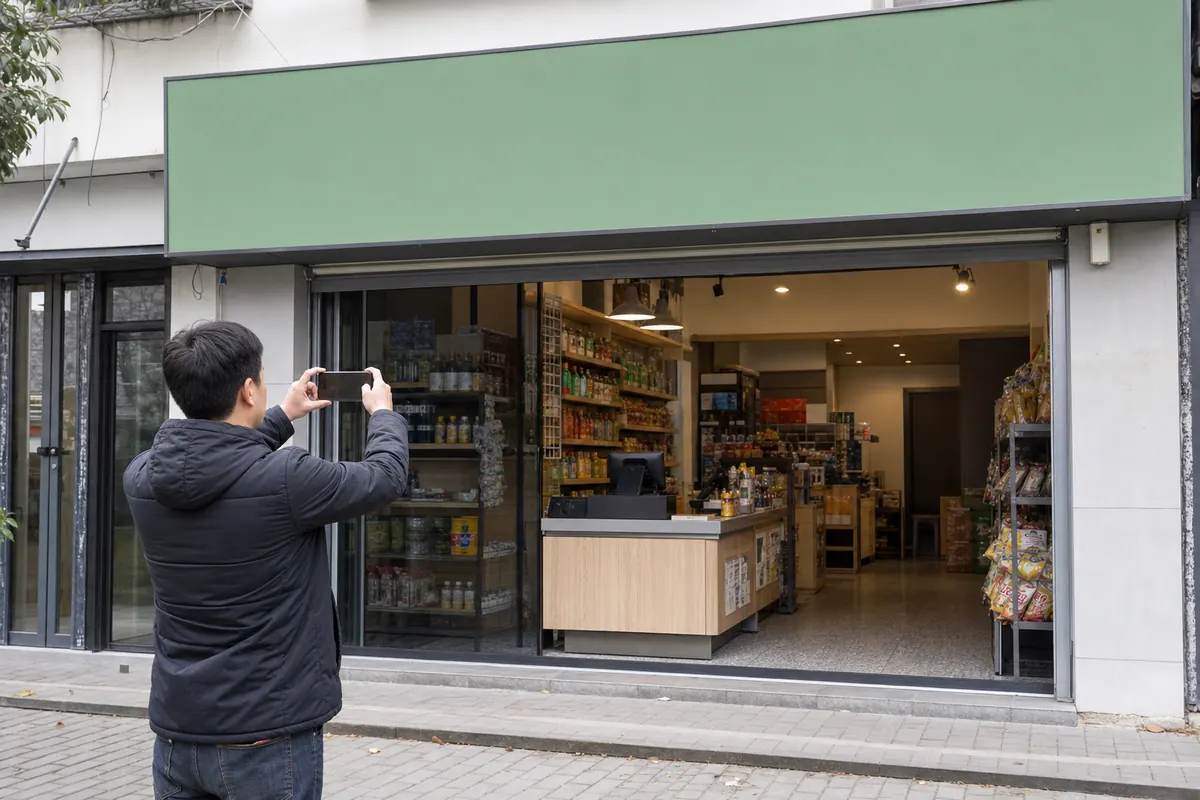 实体商户在店外拍摄门头和真实经营场景照片